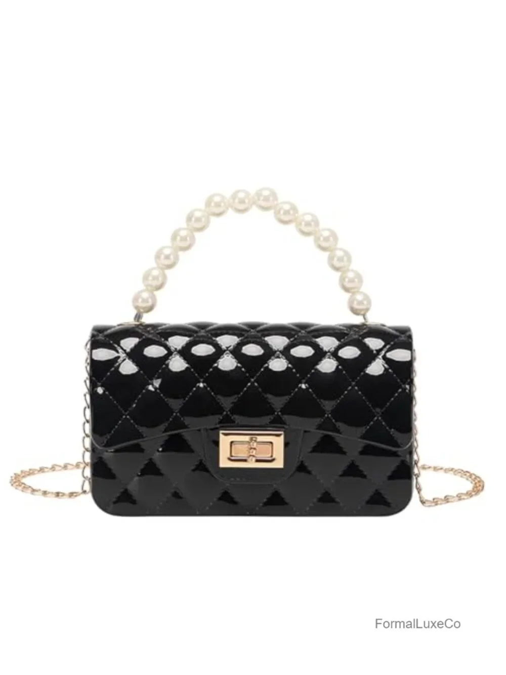Mini Quilted Vegan Silicone Crossbody Bag with Detachable Chain